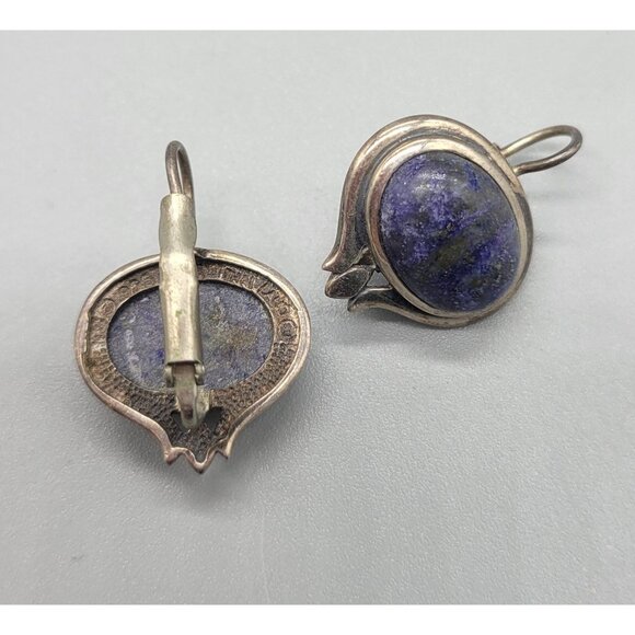 Vintage Sterling Silver 925 Thailand Lapiz Lazuli Fishhook Earrings E1 - Picture 3 of 9
